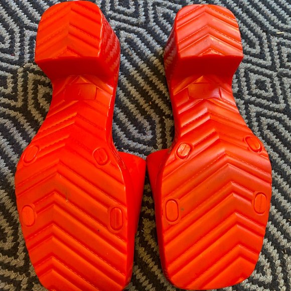 Mudd Square Toe Jelly Red Slides Block Heel Platform Platform Sandals Size 7 - Picture 2 of 3